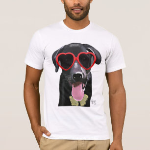 Camiseta Labrador negro con gafas de sol de corazón