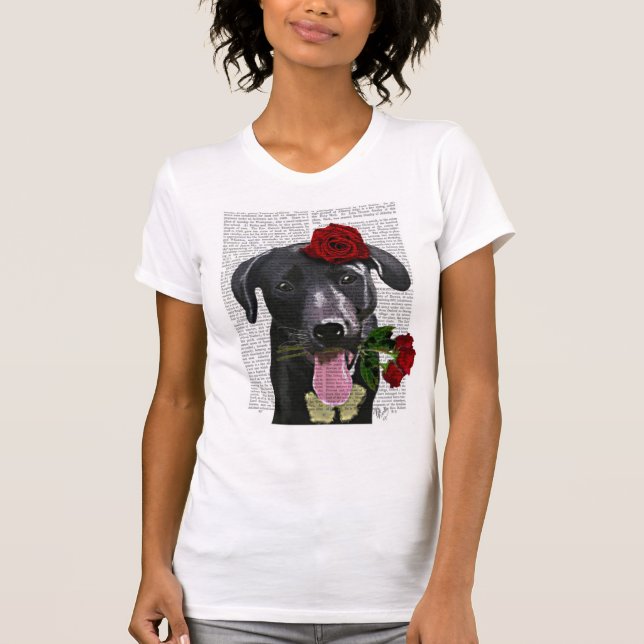 Camiseta Labrador negro con Rosas (Anverso)