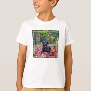 Camiseta Labrador negro en hojas de otoño