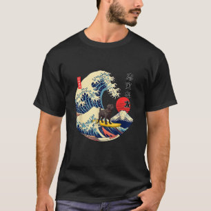 Camiseta Labrador negro Ola de Kanagawa japonés Surf Leal D