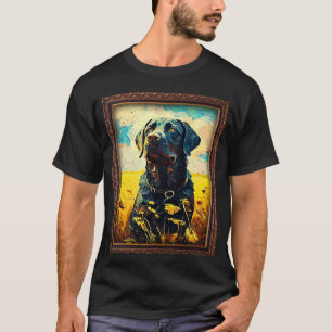 Camiseta Labrador negro pintando mujeres de flores de giras