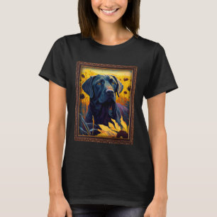 Camiseta Labrador negro pintando mujeres de flores de giras