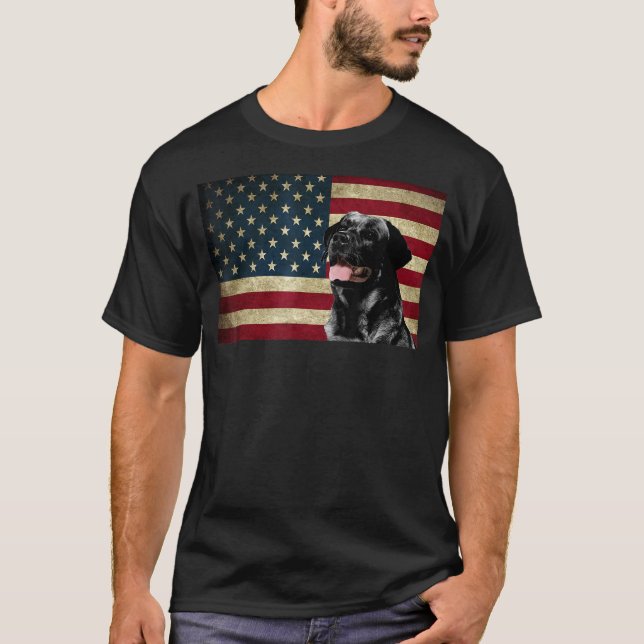 Camiseta Labrador negro recuperador bandera estadounidense  (Anverso)