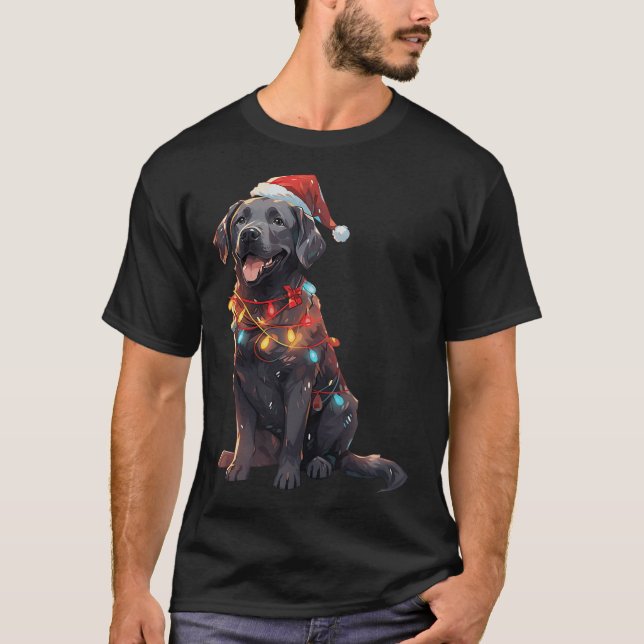 Camiseta Labrador negro recuperador Santa Hat Navidades luz (Anverso)