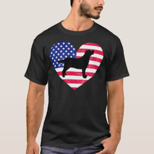 Camiseta Labrador Negro Silhouette Y El Corazón De Ee.Uu.