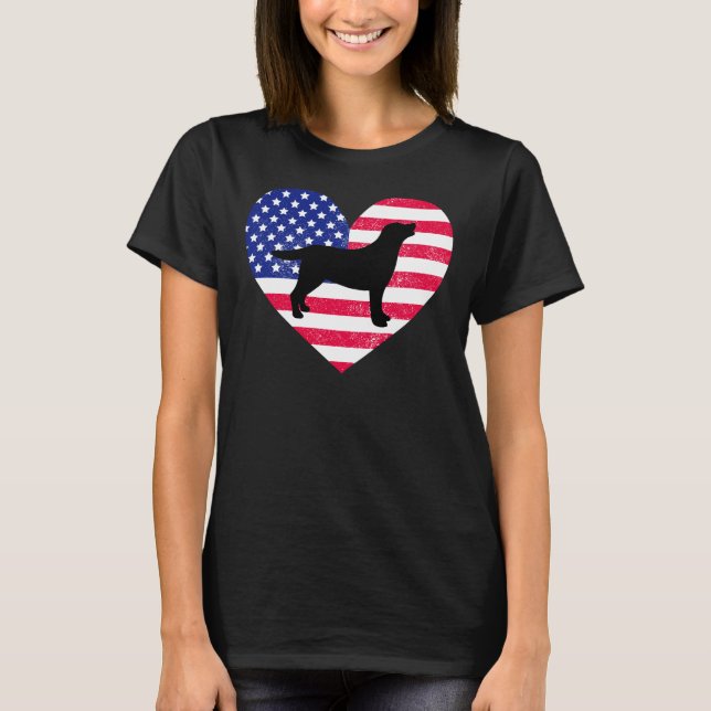 Camiseta Labrador Negro Silhouette Y El Corazón De Ee.Uu. (Anverso)