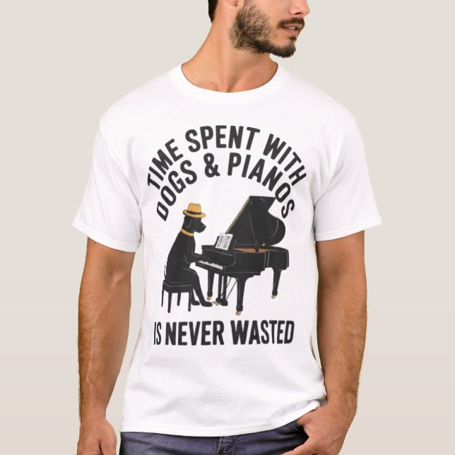 Camiseta Labrador negro tocando el piano - Tiempo compartid (Anverso)