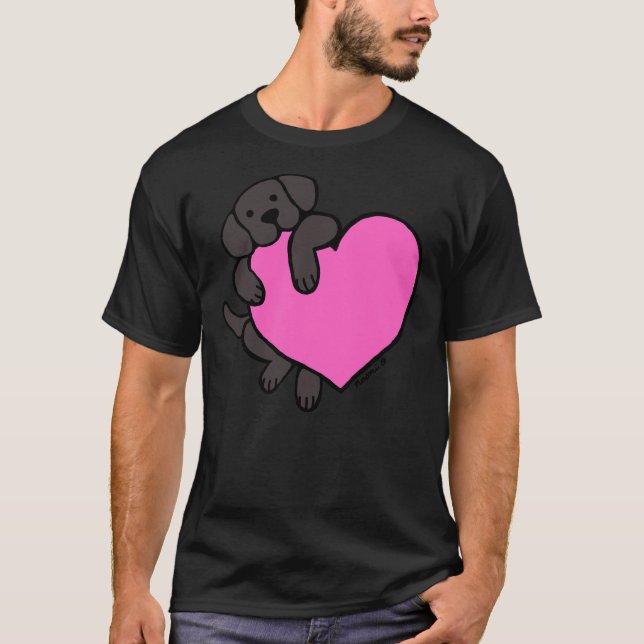 Camiseta Labrador Negro Y Corazón Rosa (Anverso)