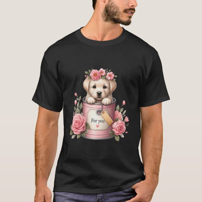 Camiseta Labrador recuperador cachorro de flores rosadas am (Anverso)