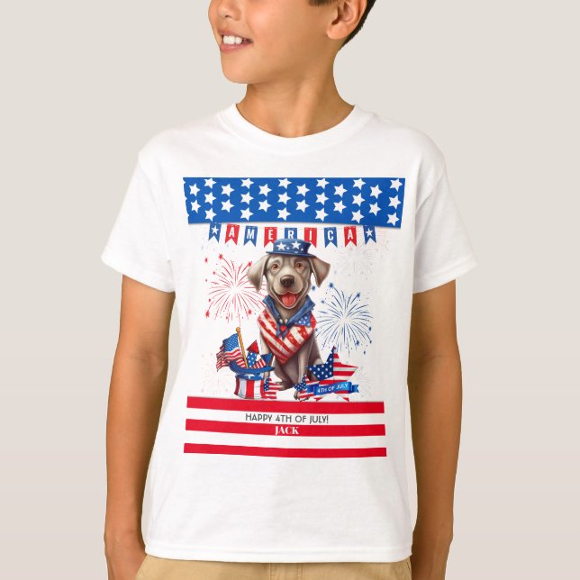 Camiseta Labrador Recuperador Feliz 4 De Julio De Independe (Anverso)