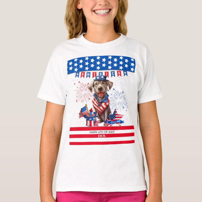 Camiseta Labrador Recuperador Feliz 4 De Julio De Independe (Anverso)