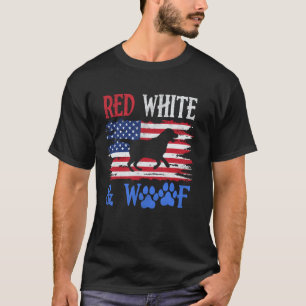 Camiseta Labrador Retriever Bandera Americana USA Rojo Blan