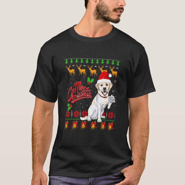 Camiseta Labrador Retriever Christmas Lights Santa Hat Dog  (Anverso)