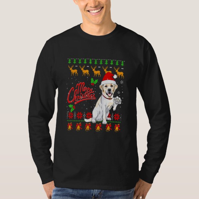 Camiseta Labrador Retriever Christmas Lights Santa Hat Dog  (Anverso)