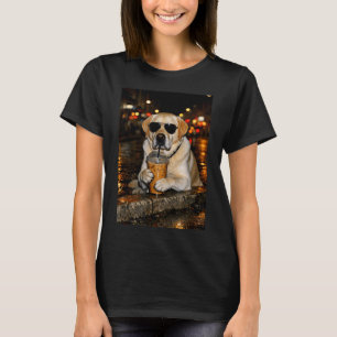 Camiseta Labrador retriever divertido bebiendo café helado