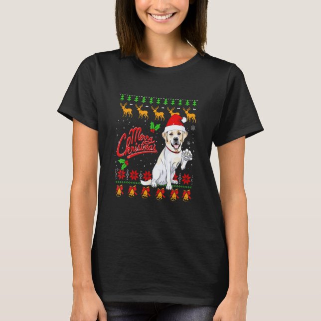 Camiseta Labrador Retriever Luces de Navidad Gorro de Santa (Anverso)