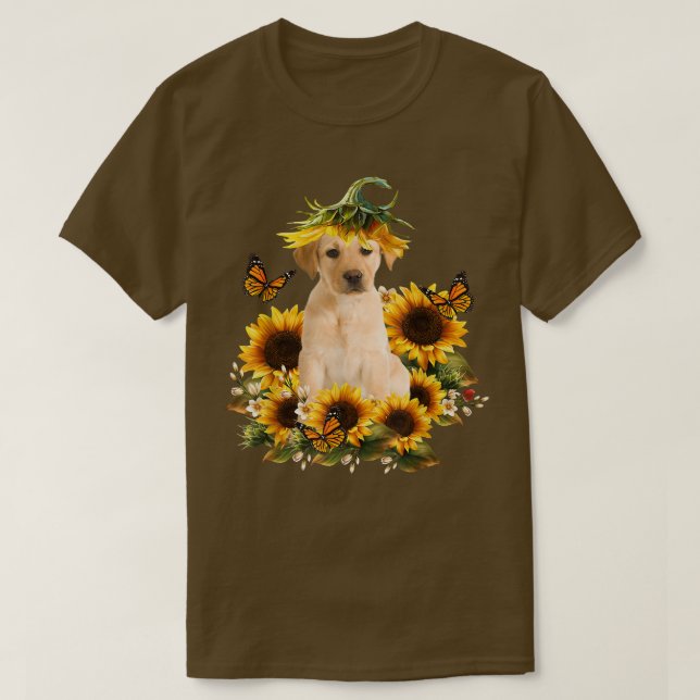 Camiseta Labrador Sunflower Mariposa Cute Perro Lover Regal (Diseño del anverso)