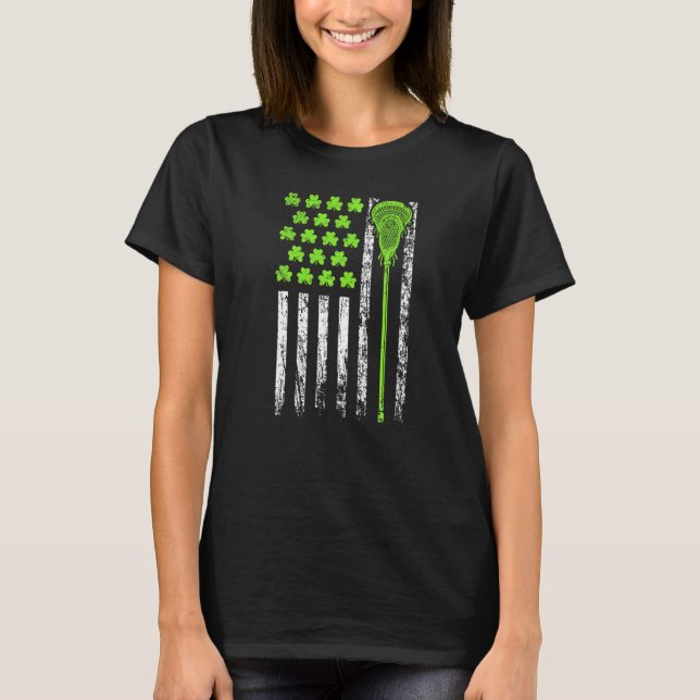 Camiseta Lacrosse American Flag St Patrick Day For Men Boy  (Anverso)