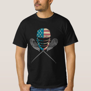Camiseta Lacrosse Bandera Americana Lax Casco Y Palo