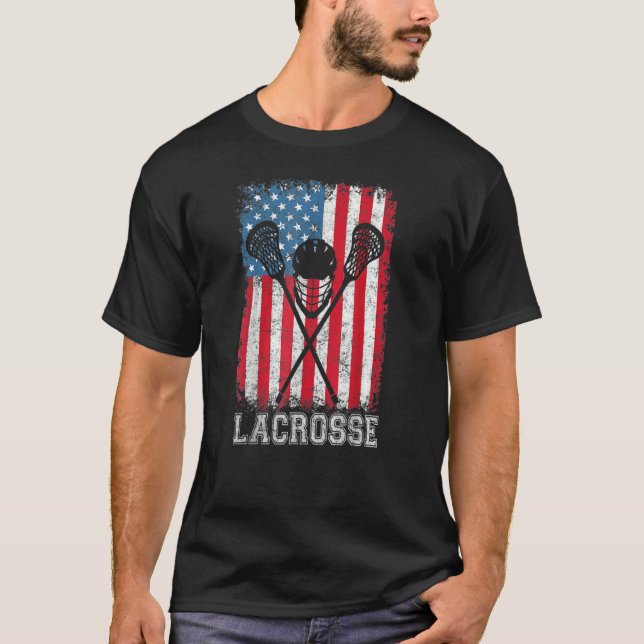Camiseta Lacrosse Bandera Americana Lax Helmet Sticks 4 De  (Anverso)
