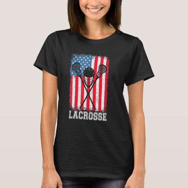Camiseta Lacrosse Bandera Americana Lax Helmet Sticks 4 De  (Anverso)