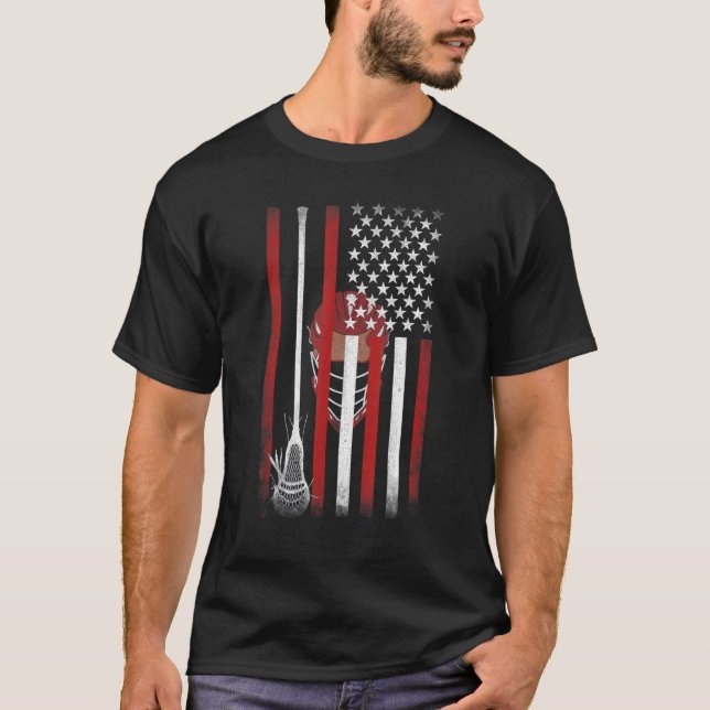Camiseta Lacrosse Bandera Americana Lax Helmet Sticks 4 De  (Anverso)