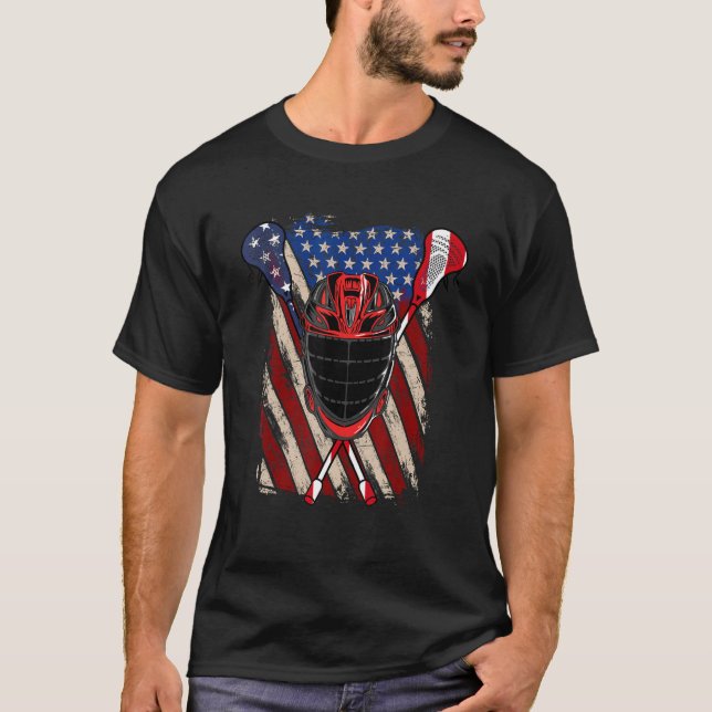 Camiseta Lacrosse Bandera Americana Lax Helmet Sticks 4 De  (Anverso)