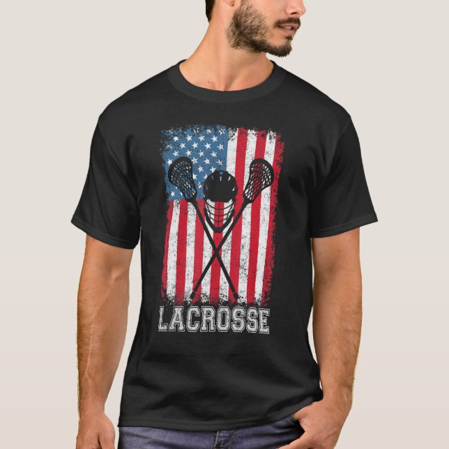 Camiseta Lacrosse Bandera Americana Lax Helmet Sticks 4 De  (Anverso)