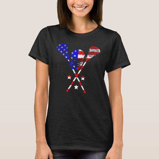 Camiseta Lacrosse Bandera Americana Lax Helmet Sticks 4 De  (Anverso)