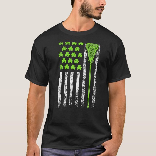 Camiseta Lacrosse Bandera Estadounidense Día St Patrick Par (Anverso)