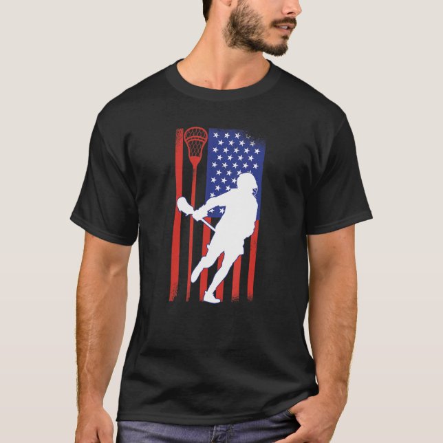Camiseta Lacrosse Bandera Estadounidense Lax Helmet Sticks  (Anverso)