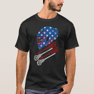 Camiseta Lacrosse Bandera Vintage Estadounidense Lax Helmet