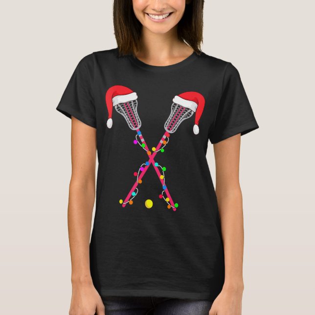 Camiseta Lacrosse Santa Hat Christmas Lights Fun Sport Xmas (Anverso)