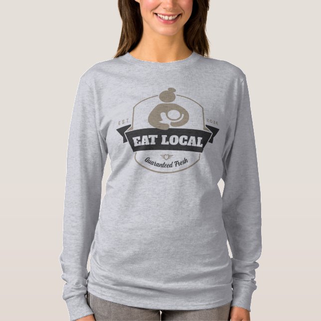 Camiseta Lactancia materna e infantil "Comer local" (Anverso)