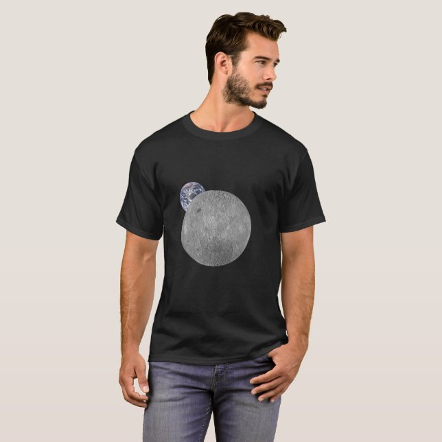 Camiseta Lado oscuro o lejano de la Luna con la Tierra (Anverso completo)