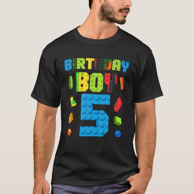 Camiseta Ladrillos de construcción 5 Niño de cumpleaños 5 d (Anverso)