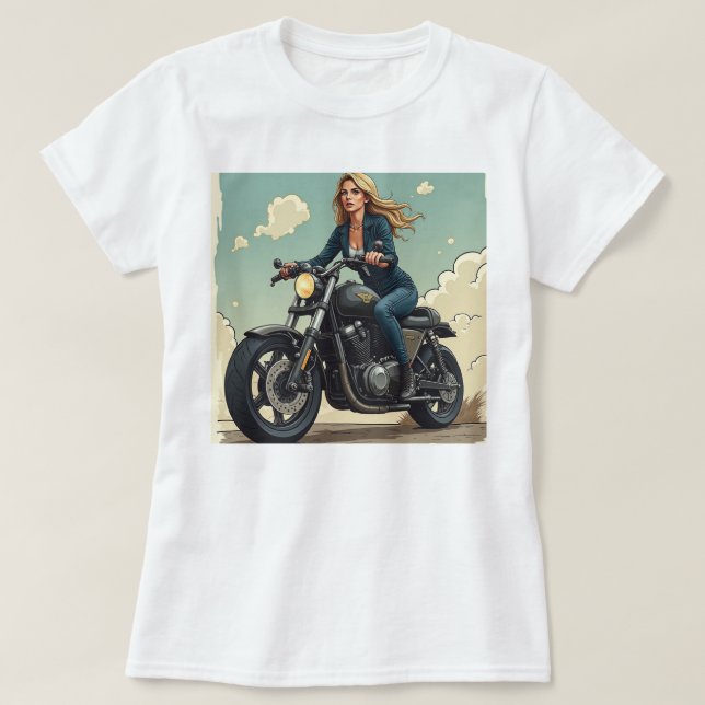 Camiseta Lady Biker On The Road (Diseño del anverso)