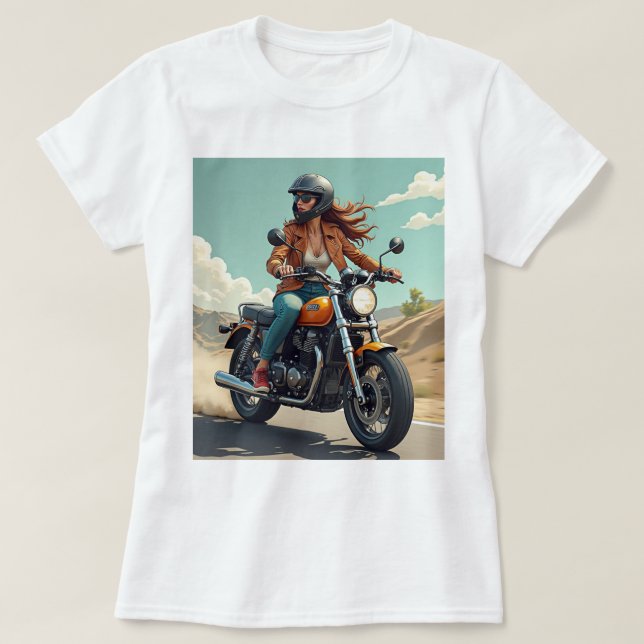 Camiseta Lady Biker On The Road (Diseño del anverso)