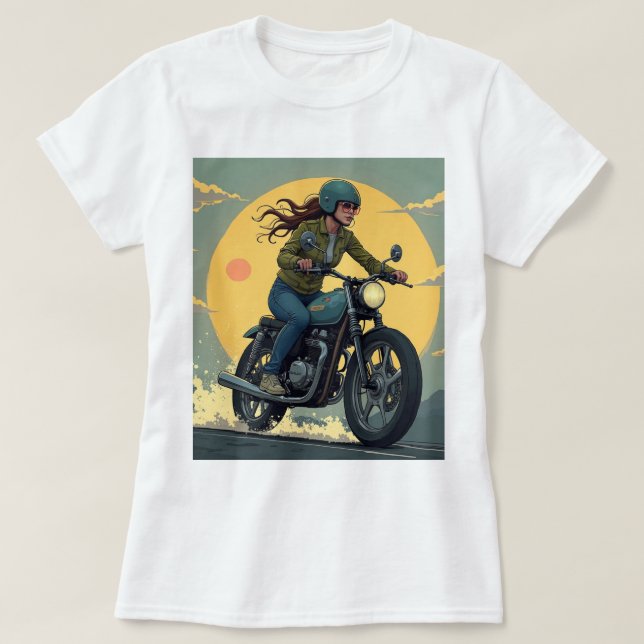 Camiseta Lady Biker On The Road (Diseño del anverso)