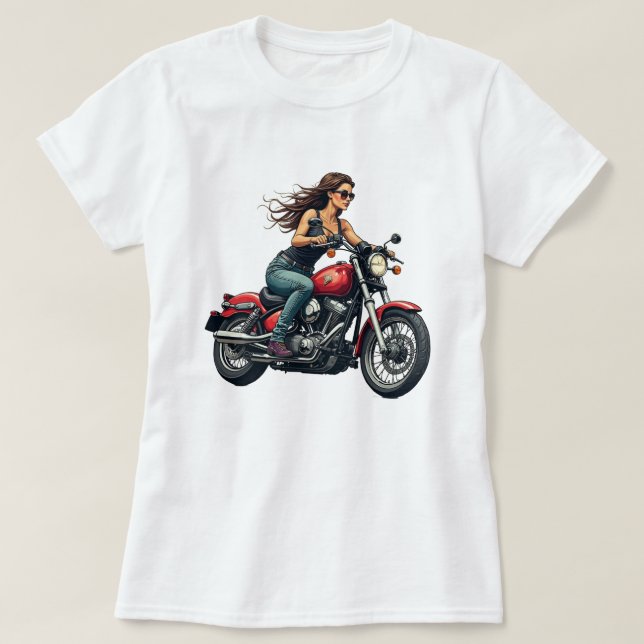 Camiseta Lady Biker On The Road (Diseño del anverso)