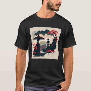 Camiseta Lady con un bonsai rojo paraguas pagoda japonesa