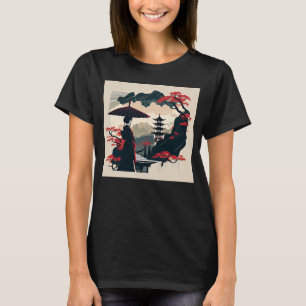 Camiseta Lady con un bonsai rojo paraguas pagoda japonesa