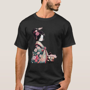 Camiseta Lady Geisha japonesa con flores de cerezo