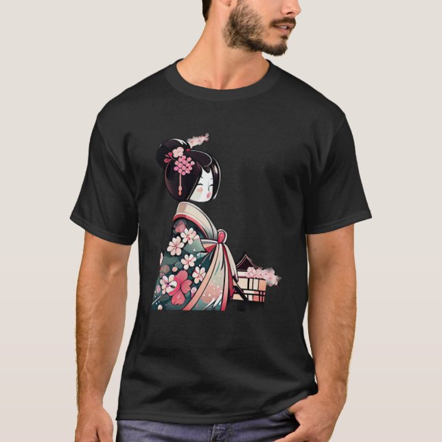 Camiseta Lady Geisha japonesa con flores de cerezo (Anverso)