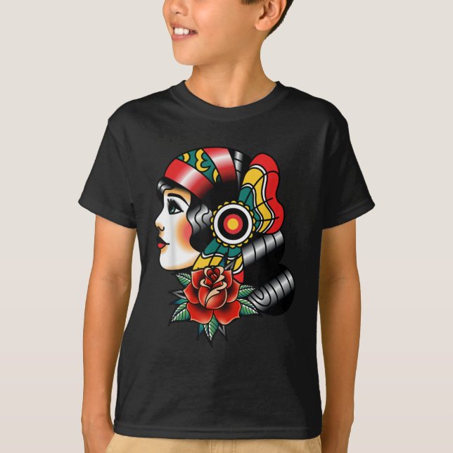 Camiseta Lady Head American Traditional Tattoo Old School (Anverso)