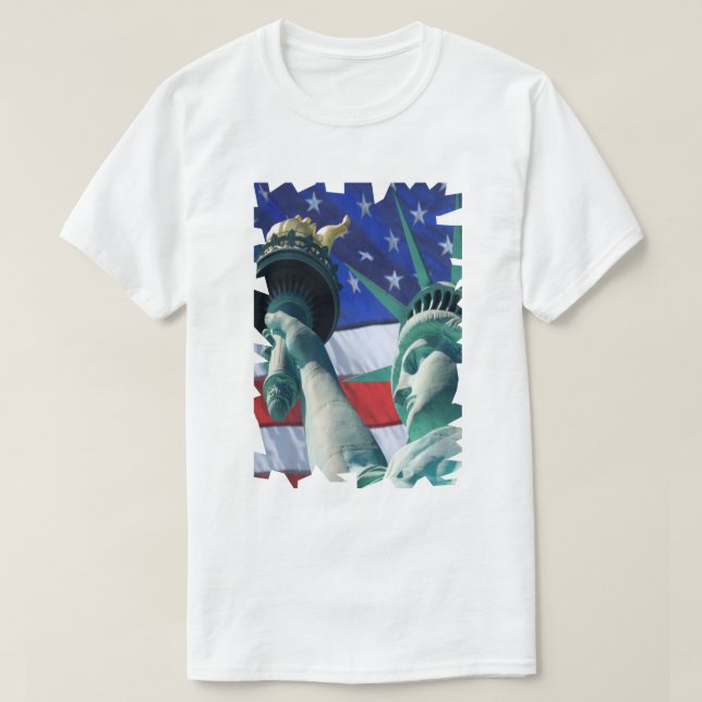Camiseta Lady Liberty Estados Unidos Bandera Estatua de fon (Diseño del anverso)