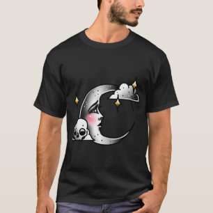 Camiseta Lady Moon Y Skull Cloud Vintage Cute