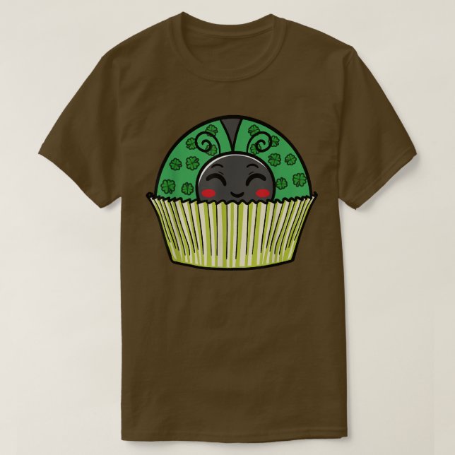 Camiseta Ladybug Cupcake Saint Patricks Day Shamrock Leaf C (Diseño del anverso)