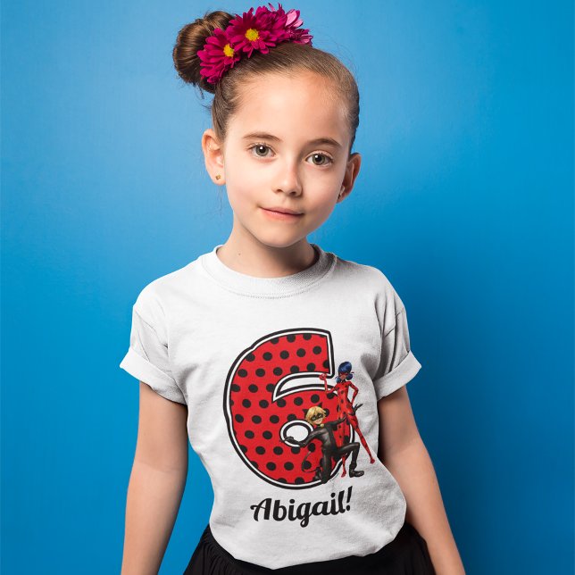 Camiseta Ladybug milagroso y Cat Noir 6cumpleaños (Girl wearing t-shirt)