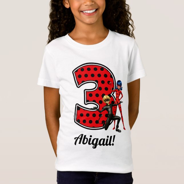 Camiseta Ladybug milagroso y Cat Noir tercer cumpleaños (Anverso)